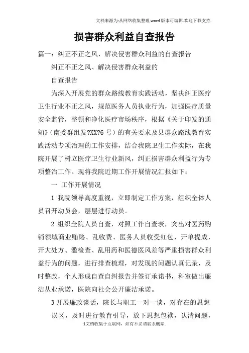 损害群众利益自查报告