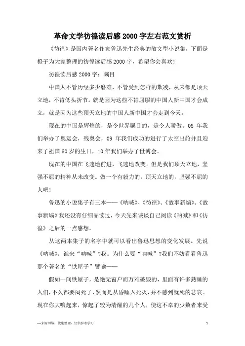 革命文学彷徨读后感2000字左右范文赏析