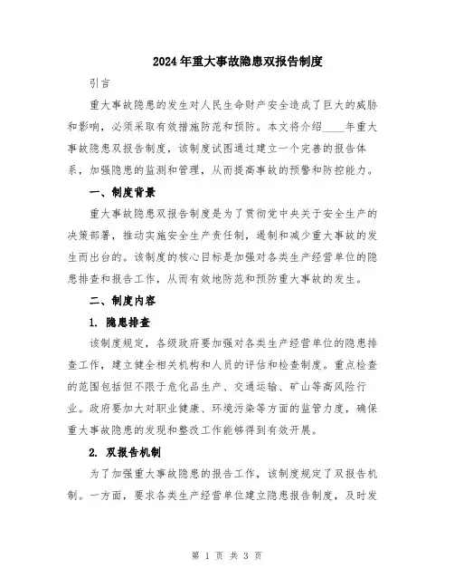 2024年重大事故隐患双报告制度