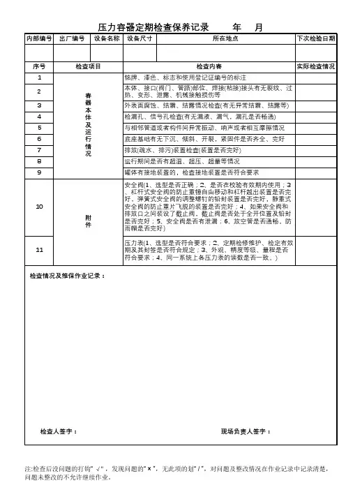 压力容器检查登记表