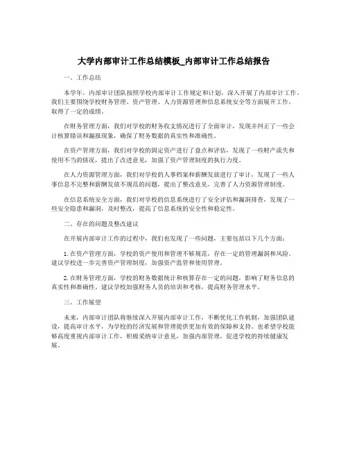 大学内部审计工作总结模板_内部审计工作总结报告