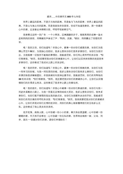 藏在____中的爱作文800字九年级