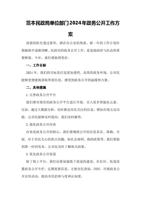 范本民政局单位部门2024年政务公开工作方案