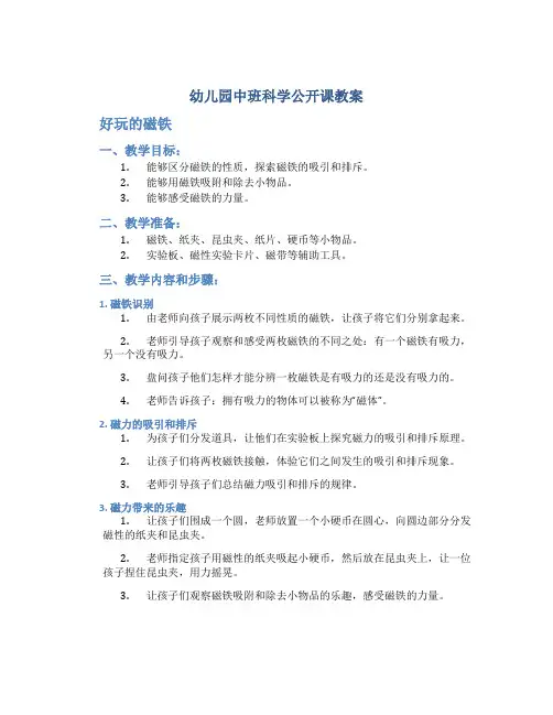 幼儿园中班科学公开课教案《好玩的磁铁》