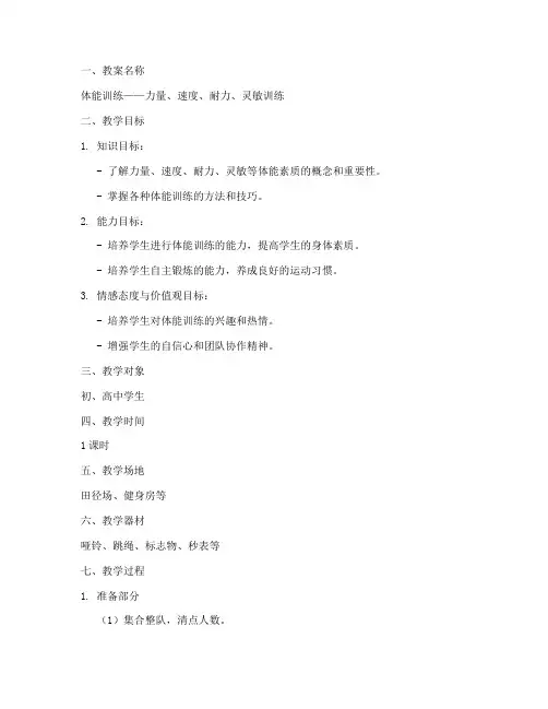 体能训练教案_模板范文