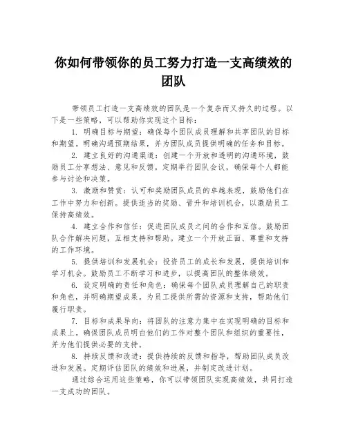 你如何带领你的员工努力打造一支高绩效的团队