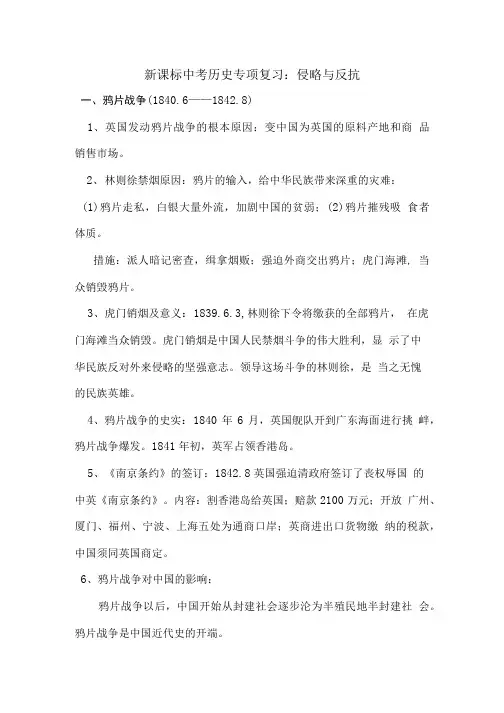 新课标中考历史专项复习：侵略与反抗.doc