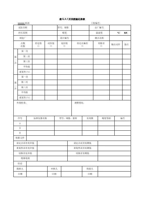 表K.0.3 开关校验记录表