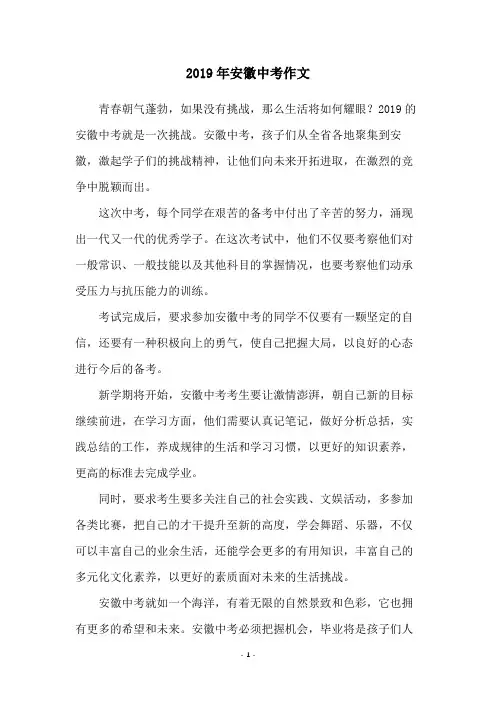2019年安徽中考作文
