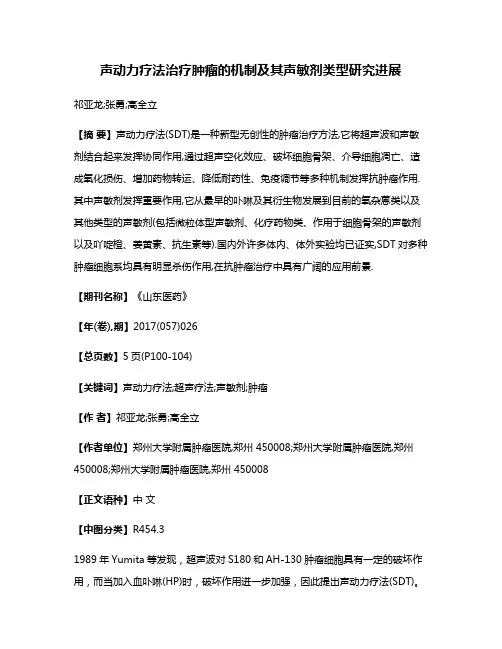 声动力疗法治疗肿瘤的机制及其声敏剂类型研究进展