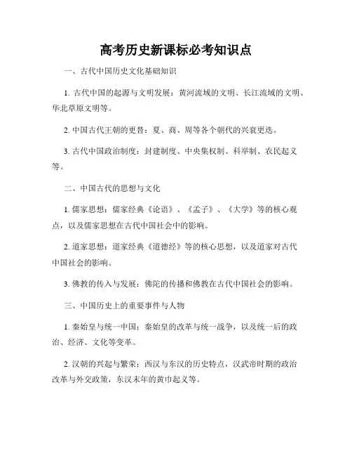 高考历史新课标必考知识点