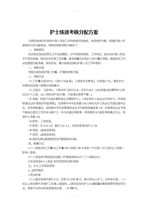 护士绩效考核分配方案