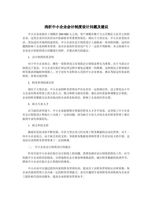 浅析中小企业会计制度设计问题及建议
