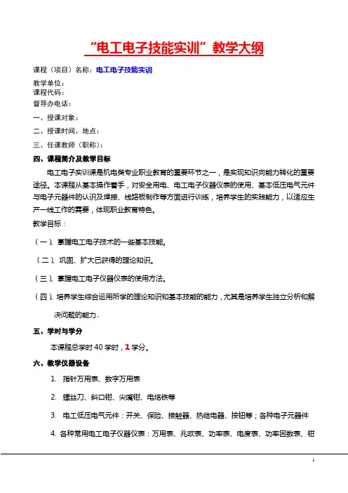 “电工电子技能实训”教学大纲