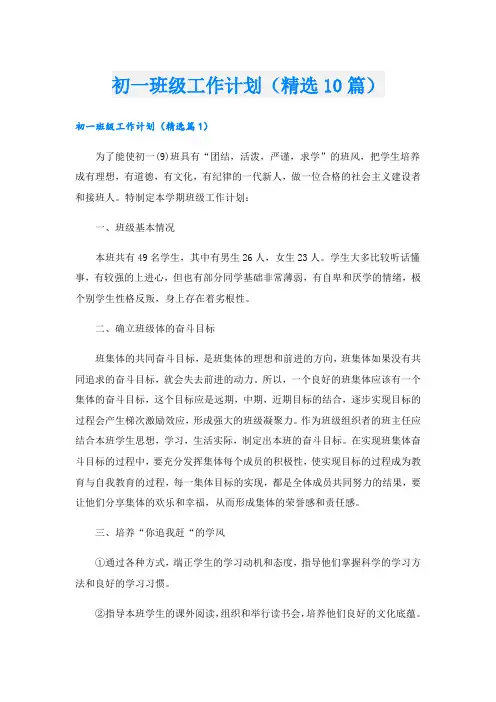 初一班级工作计划(精选10篇)