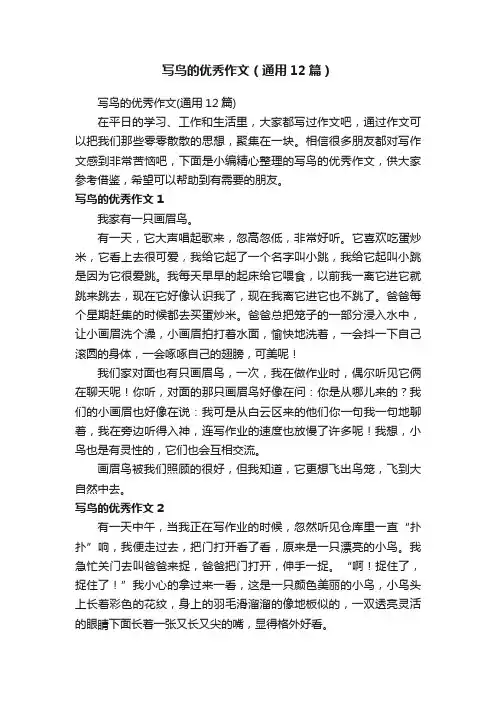 写鸟的优秀作文（通用12篇）