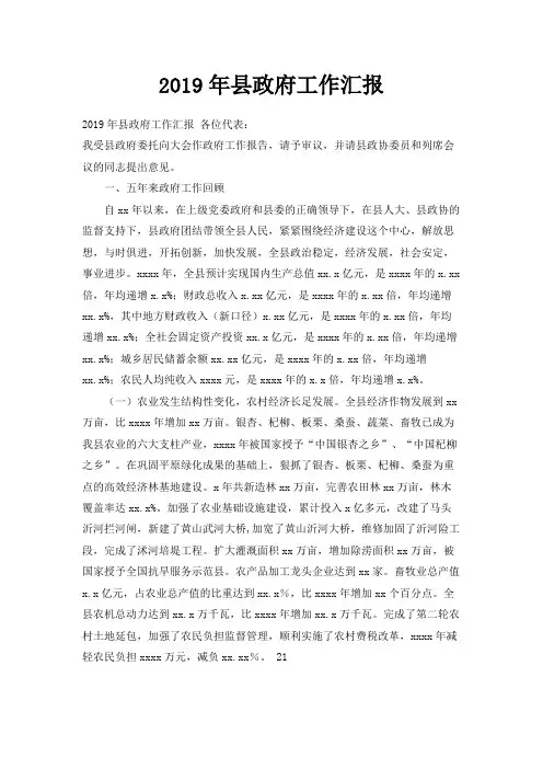 最新-2019年县政府工作汇报 精品