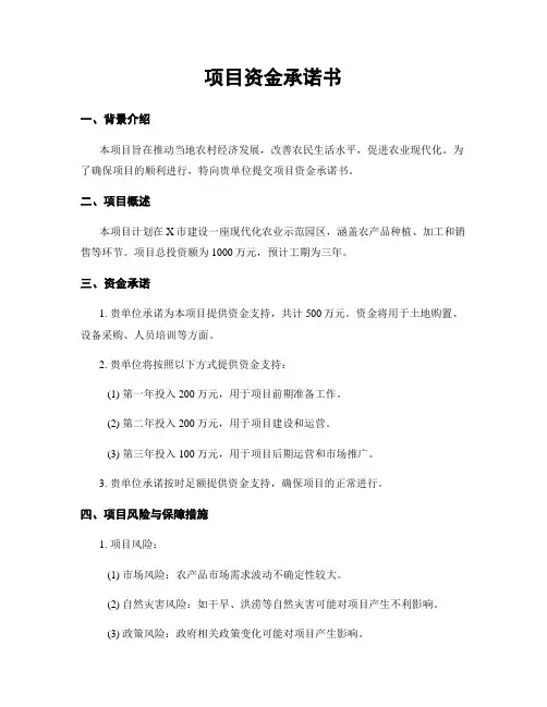 项目资金承诺书