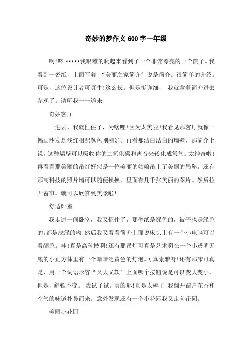 奇妙的梦作文600字一年级精选