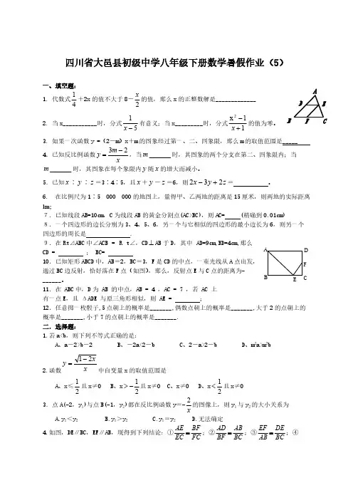 四川省大邑县初级中学八年级下册数学暑假作业(5)