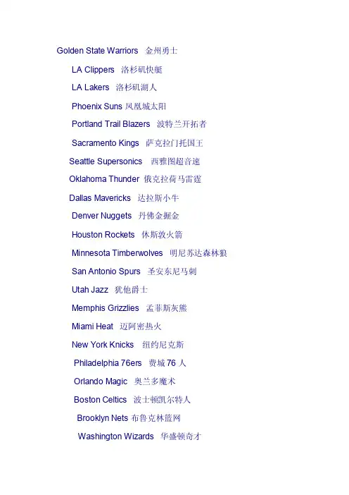 nba各球队英文名一览表