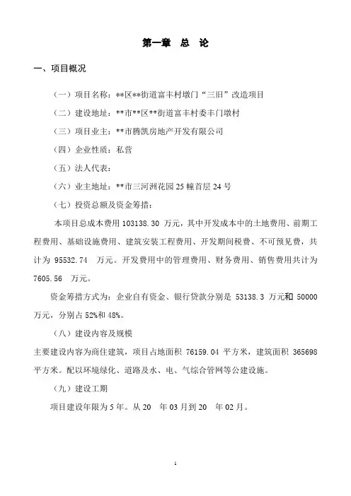 街道富丰村墩门“三旧”改造项目可行性研究报告