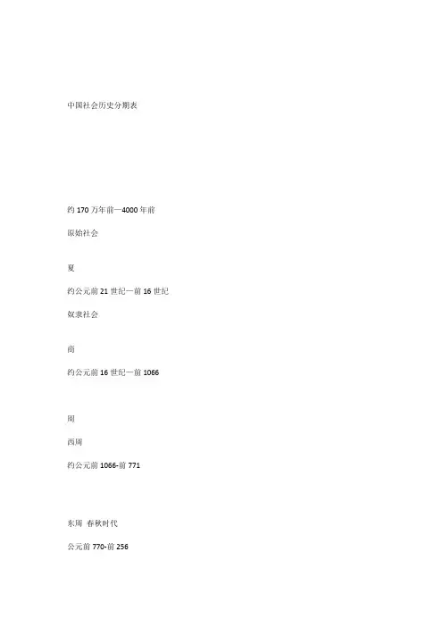 中国社会历史分期表