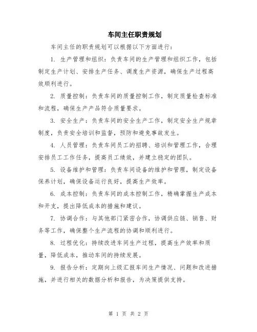 车间主任职责规划