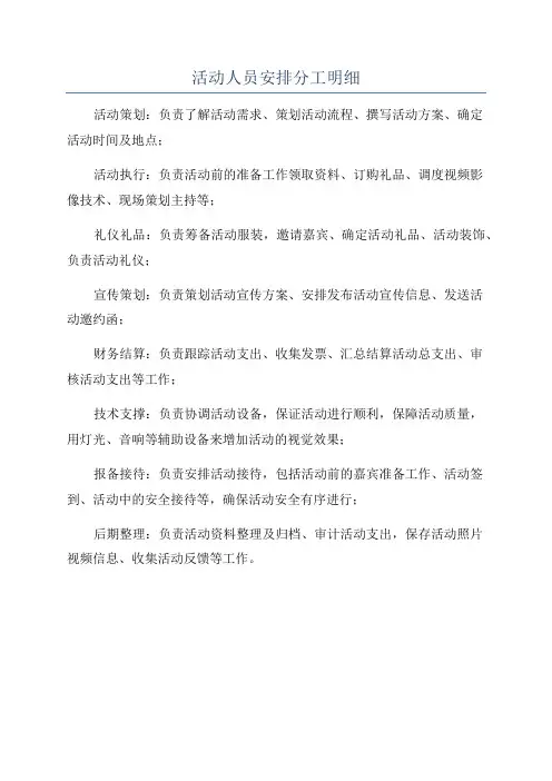 活动人员安排分工明细