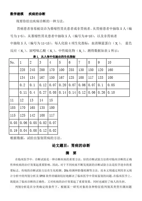 数学建模题目及其答案(疾病的诊断)
