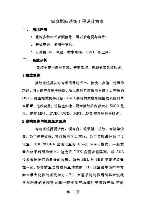 家庭影院系统工程设计方案