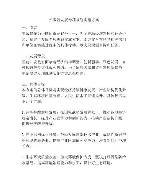 安徽省发展专项规划实施方案