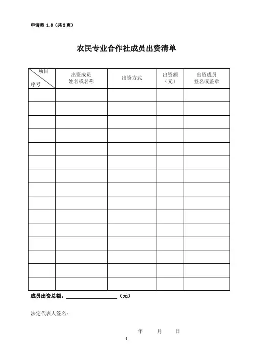 农民专业合作社成员出资清单