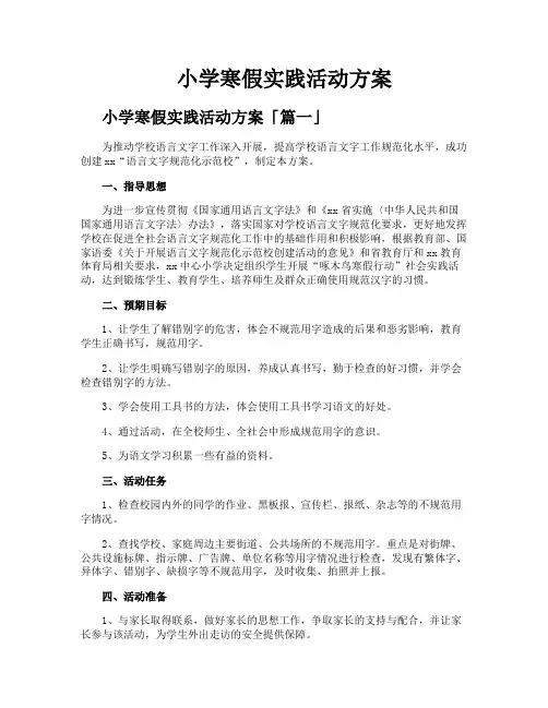 小学寒假实践活动方案