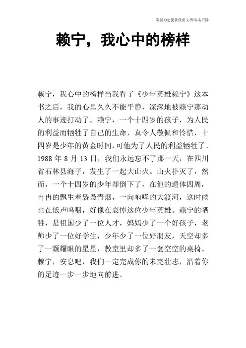 赖宁,我心中的榜样