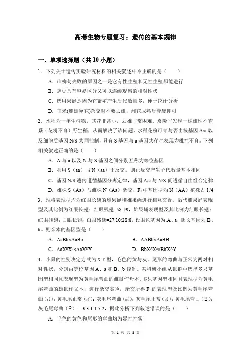 高考生物专题复习：遗传的基本规律
