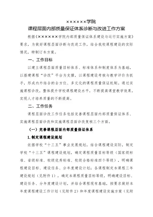 高职高专之课程层面内部质量保证体系诊改方案
