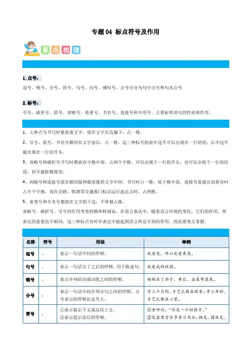 统编版六年级语文上册专项 专题04标点符号及作用-原卷版+解析
