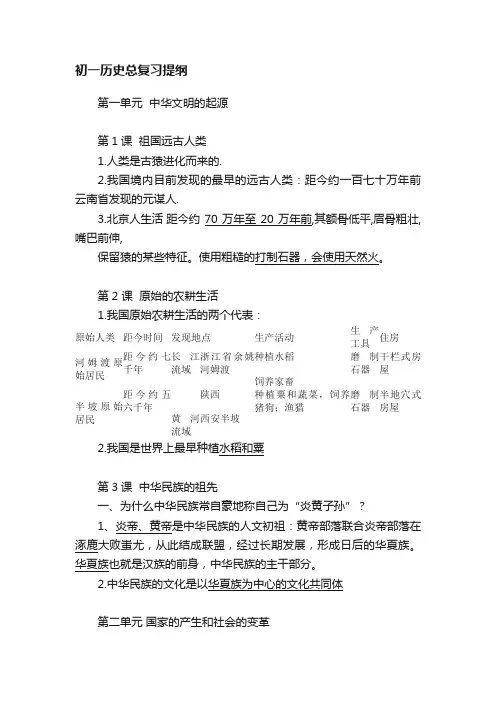 初一历史总复习提纲