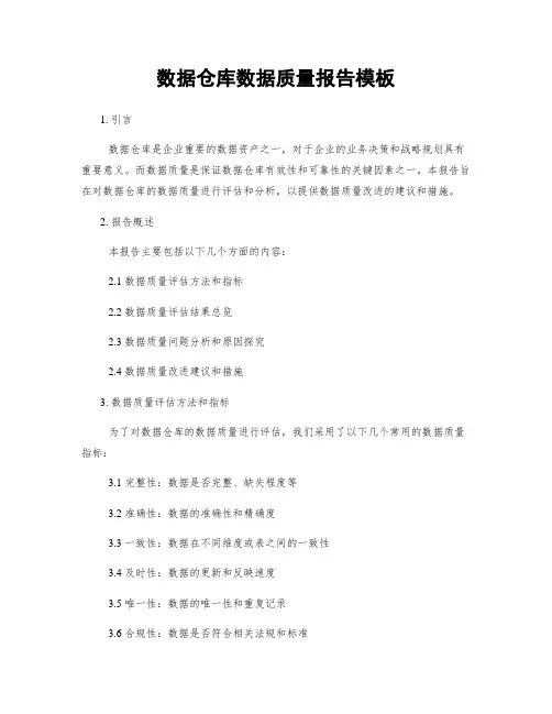 数据仓库数据质量报告模板