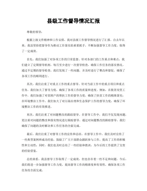 县级工作督导情况汇报