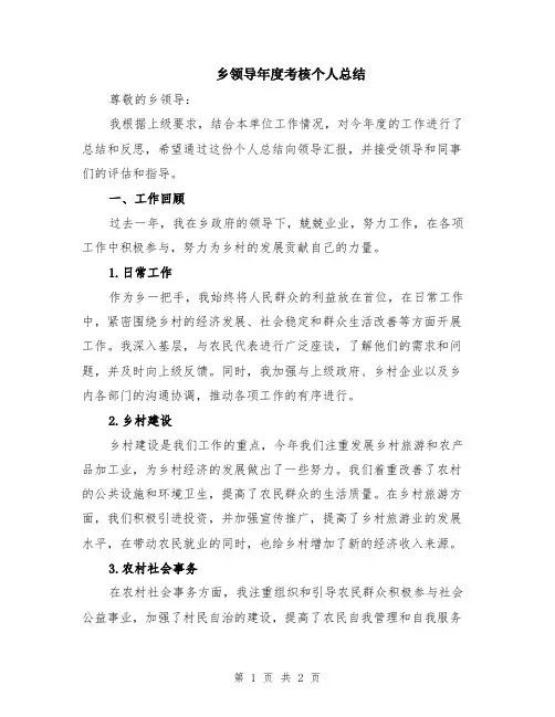 乡领导年度考核个人总结