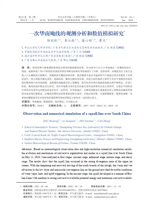 一次华南飑线的观测分析和数值模拟研究