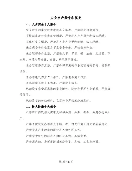 安全生产禁令和规定(3篇)