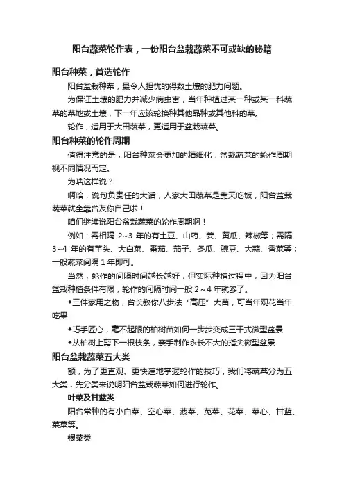 阳台蔬菜轮作表，一份阳台盆栽蔬菜不可或缺的秘籍