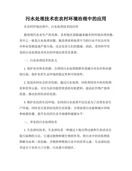 污水处理技术在农村环境治理中的应用
