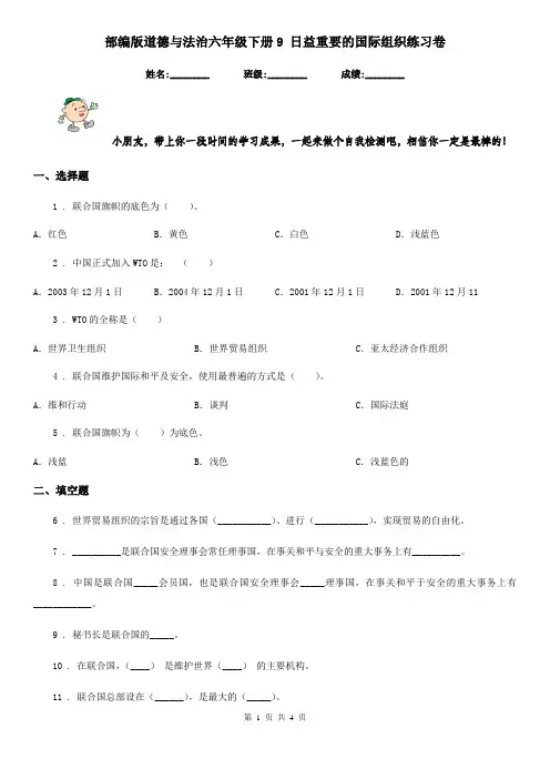 部编版道德与法治六年级下册9 日益重要的国际组织练习卷新版