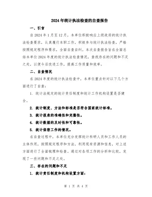 2024年统计执法检查的自查报告