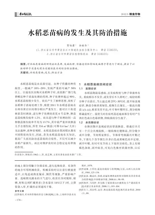 水稻恶苗病的发生及其防治措施