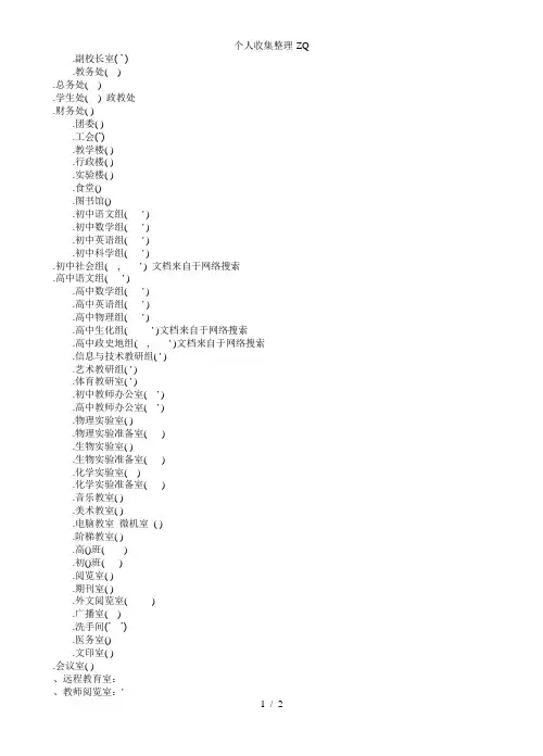 学校办公室门牌英语翻译